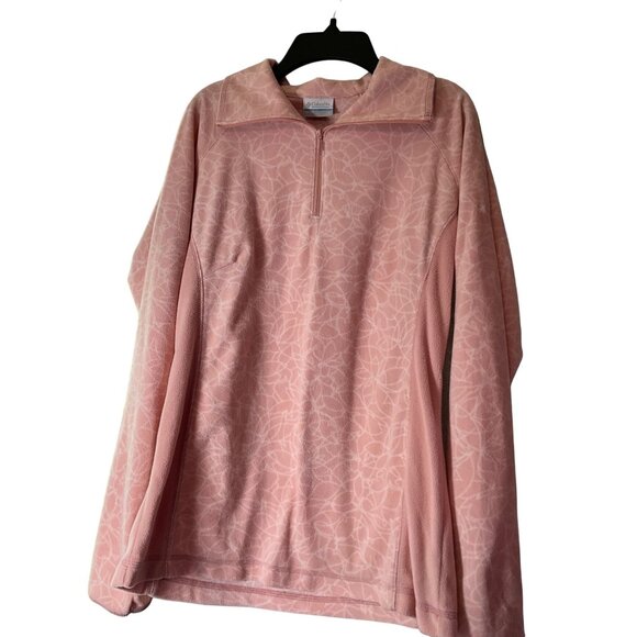 Columbia Women's Large Light Peach/Pale Pink 1/4 Zip Pullover Pattern Front Long - Picture 6 of 8